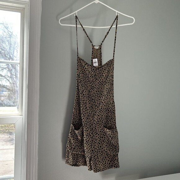 AERIE Women's Animal Print Dress Romper Jumpsuit Brown NWT Size Small - Picture 1 of 11